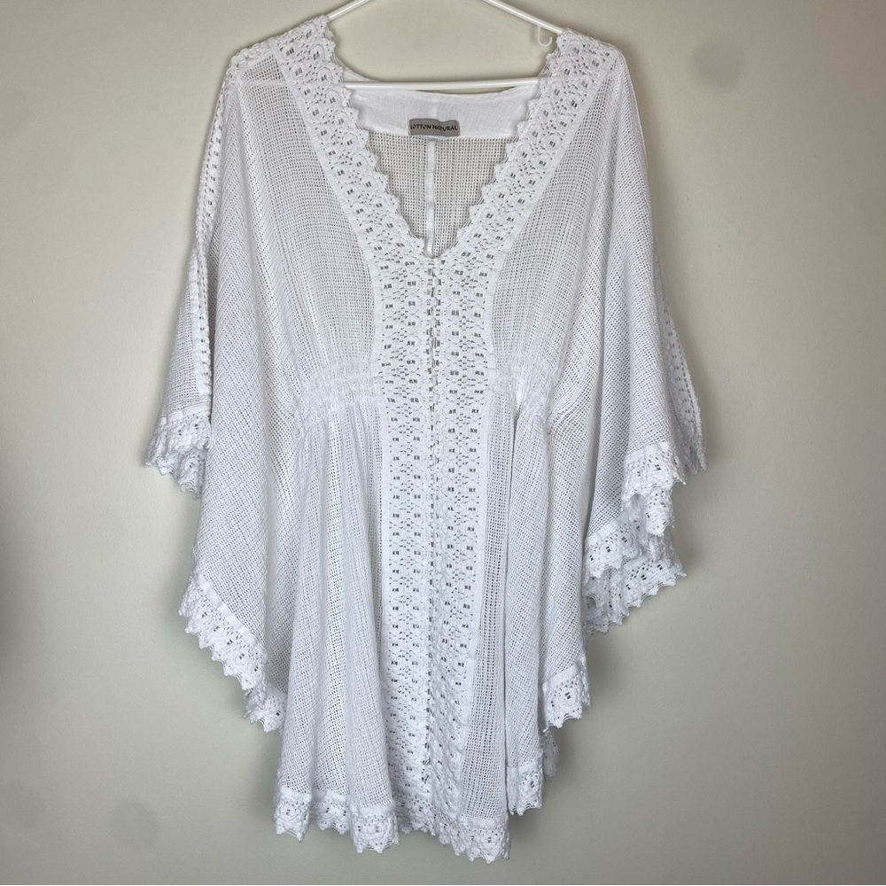 COTTON NATURAL White Net & Crochet V-Neck Swim Cover Up size Medium - Picture 2 of 6